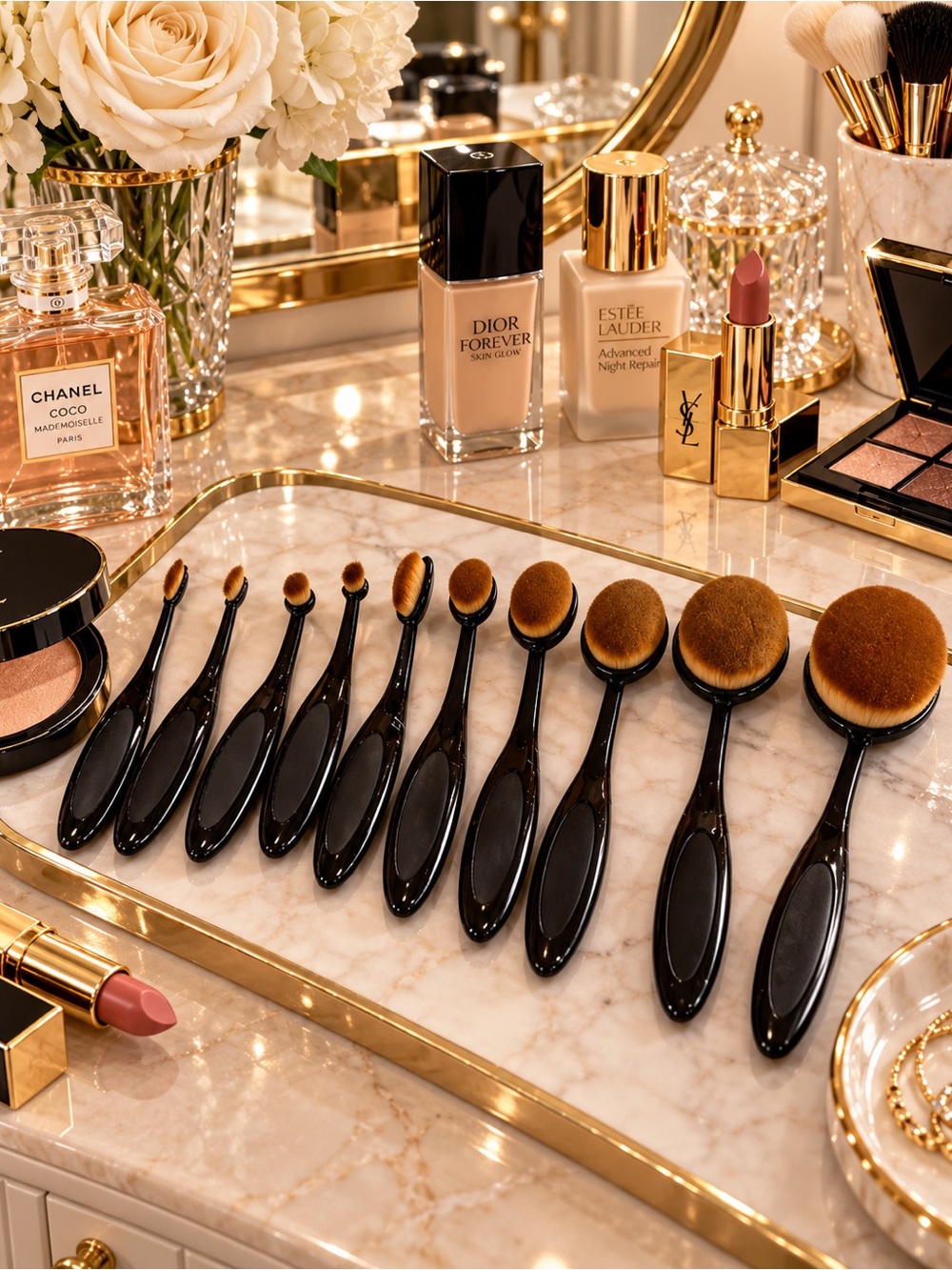 NEW! 10-piece professional oval makeup brush set